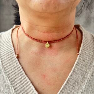 orange wax string heart brass charm choker